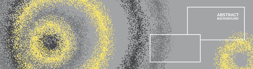 Banner modern abstract background with shapes. Circles with texture. Yellow and gray design. Vector.
