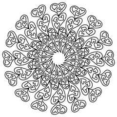 Easy mandala like flower with hearts, basic and simple mandalas Coloring Book for adults, seniors, and beginner. Digital drawing. Floral. Flower. Oriental. Book Page. Vector.