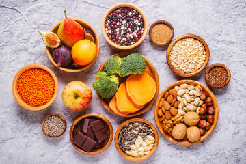 Products rich in fiber. Healthy diet food.