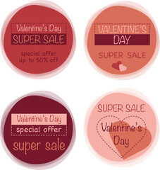 Valentine Day sale labels template. Set logo, sets, badges, stickers for Valentine Day promotion. Vector illustration. 