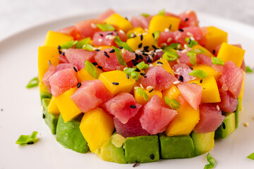 Tuna mango avocado salad tartare.