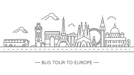 Obraz premium Bus tour to Europe. European cityscape with popular architecture. Travel panorama.