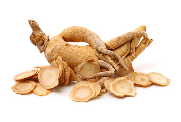 Chinese Herbal medicine - American Ginseng slices (Panax quinquefolius) isolated on white background