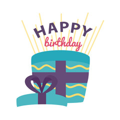happy birthday badge with open gift box