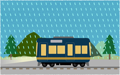 豪雨の中 海沿いを走る電車のベクターイラスト Beach Wall Mural Bea Icim