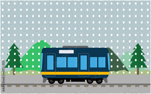 雪の中 山沿いを走る電車のベクターイラスト Canvas Print Icim