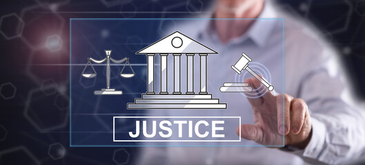 Man touching a justice concept
