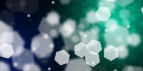 Abstract dark blue and light green background with flying hexagonal shapes - obrazy, fototapety, plakaty