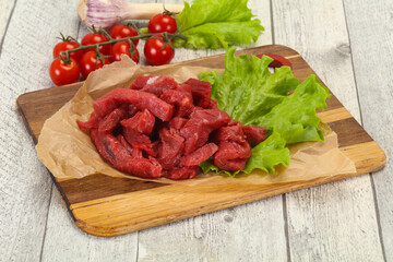 Raw beef meat sliced for cooking