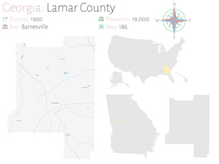Large and detailed map of Lamar county in Georgia, USA.