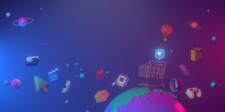 3d rendering of shoping cart and minimal earth. © FREEDOM-ELEMENT