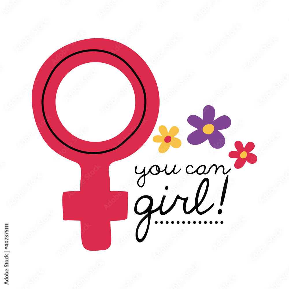 Poster Girl power female gender with flowers vector design