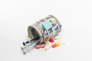 Masked dollar on white background