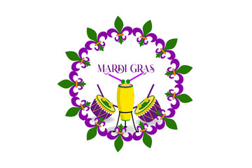 mardi gras carnival party design with cartoon colorful drums  . Fat tuesday, carnival, festival. For greeting card, banner, gift packaging, poster. 
