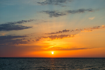 Beautiful orange sunset on the sea landscape