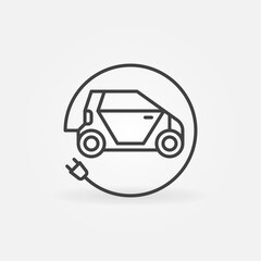 Electric Car with Round Cable and Plug linear vector concept icon or logo element