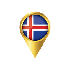 Flag of Iceland.symbol check in Iceland, golden map pointer with the national flag of Iceland in the button. vector illustration.