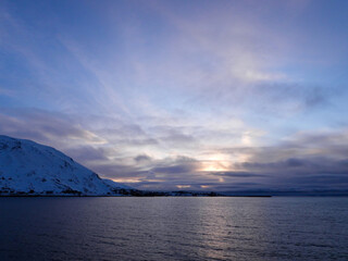 Landschaft am Porsangerfjord im Winter, Norwegen