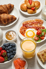 Buffet service. Tasty breakfast served on table