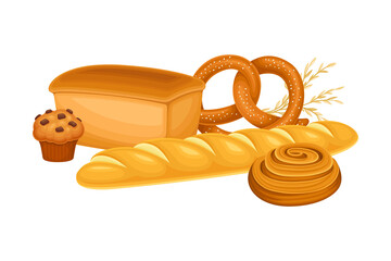 Loaves of Bread and Sweet Wheat Pastry Vector Composition
