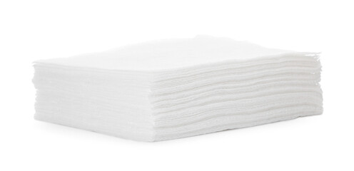 Stack of paper tissues on white background