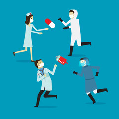 Team of medical giving medicine