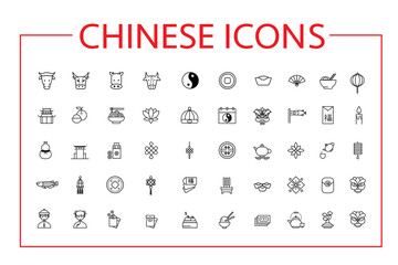 Chinese New Year Line Icons Set.