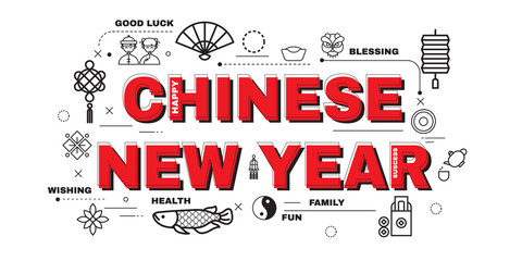 Design Concept Of Word CHINESE NEW YEAR Website Banner.