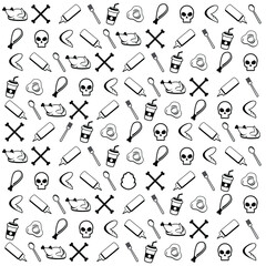 Fried Chicken Wrap, Skull pattern background in flat designs