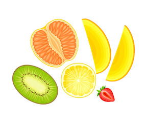 Ripe Fruit with Mango and Orange Floating as Breakfast Ingredients Vector Illustration
