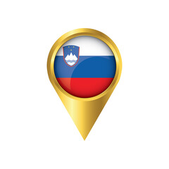 Flag of Slovenia.symbol check in Slovenia, golden map pointer with the national flag of Slovenia in the button. vector illustration.