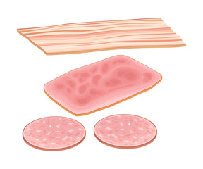 Slice of Wurst and Bacon as Breakfast Ingredients Vector Illustration