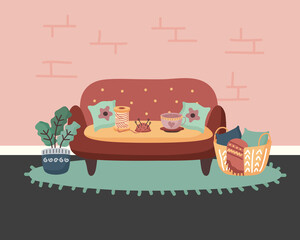 home couch plant and basket vector design