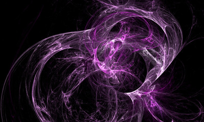 Beautiful abstract composition imitating cosmic processes. Colors of purple with luminous highlights. Artistic and fictional illustration. Energy discharge or cosmic explosion.