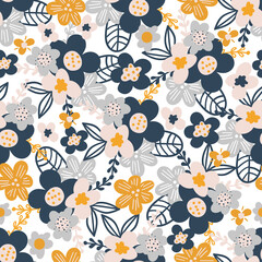 Seamless pattern with creative decorative flowers in scandinavian style. Great for fabric, textile. Vector background