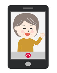 Woman having a video call on the cell phone. Vector illustration isolated on white background.