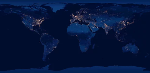 Wandcirkels aluminium Global City Lights wereldkaart. Geretoucheerde afbeelding. Elementen van deze afbeelding geleverd door NASA © erego