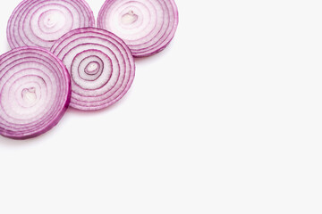 purple onion on white background, purple bow rings