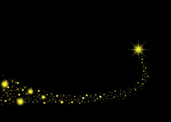 輝く黄色い流れ星(黒背景)	