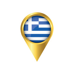 Flag of Greece.symbol check in Greece, golden map pointer with the national flag of Greece in the button. vector illustration.