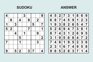 Vector sudoku with answer 440. Puzzle game with numbers.