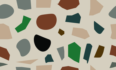 Terrazzo seamless patterns with colorful rock fragments. Set of backdrops with stone pieces or sprinkles. Bundle of rock textures. Vector illustration for wrapping paper, textile print.	
