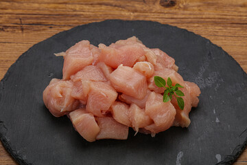 Raw diced chicken for cooking