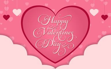 Happy Valentine's Day Lettering Calligraphy with Text Color, isolated on Pink Background. Vector Graphic Illustration for Greeting Cards, Web, Presentation