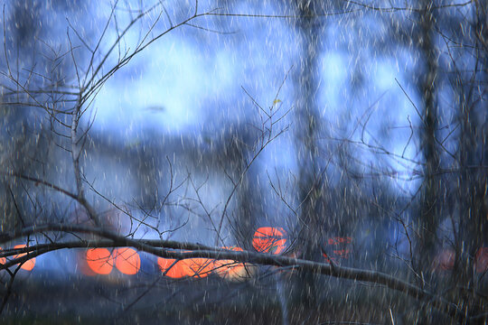 abstract rain background park gloomy drops, seasonal concept sad