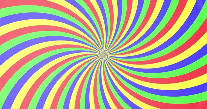 Hypnotic rotating abstraction. Seamless animation. 4K. Psychedelic video. Optical illusion effect. Cycle of rainbow stripes