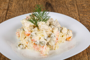 Traditional Russian salad with mayonnaise