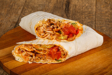 Shawarma with meat, vegetables and sauce