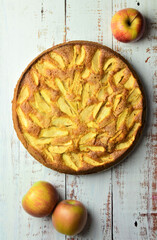 Banner, homemade apple pie on vintage white table