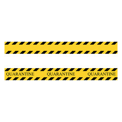 Quarantine warning stripe. Yellow and black set stripes. Barricade construction tape. Vector illustration isolated on white background